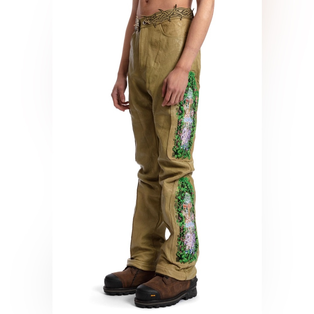 WHO DECIDES WAR Mens Leather Garden Glass Thorned Pant NWT 32 Green Hype Rare DS